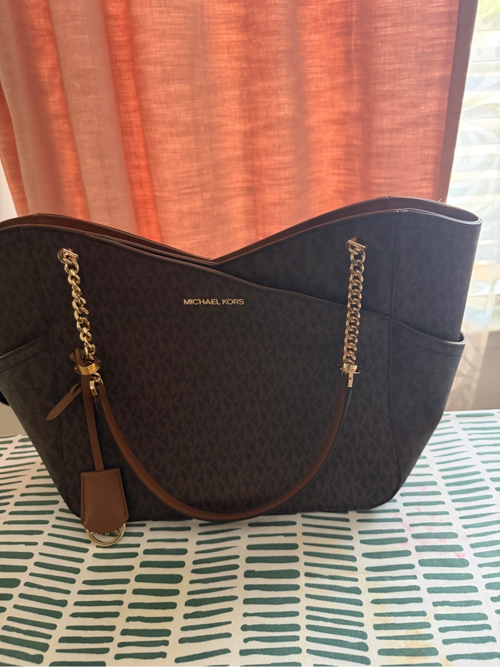 Michael Kors Dark Brown Logo Chain-Handle Tote